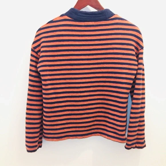 Madewell Striped Mockneck Boxy Top XXS navy blue orange shirt cotton - Picture 3 of 8